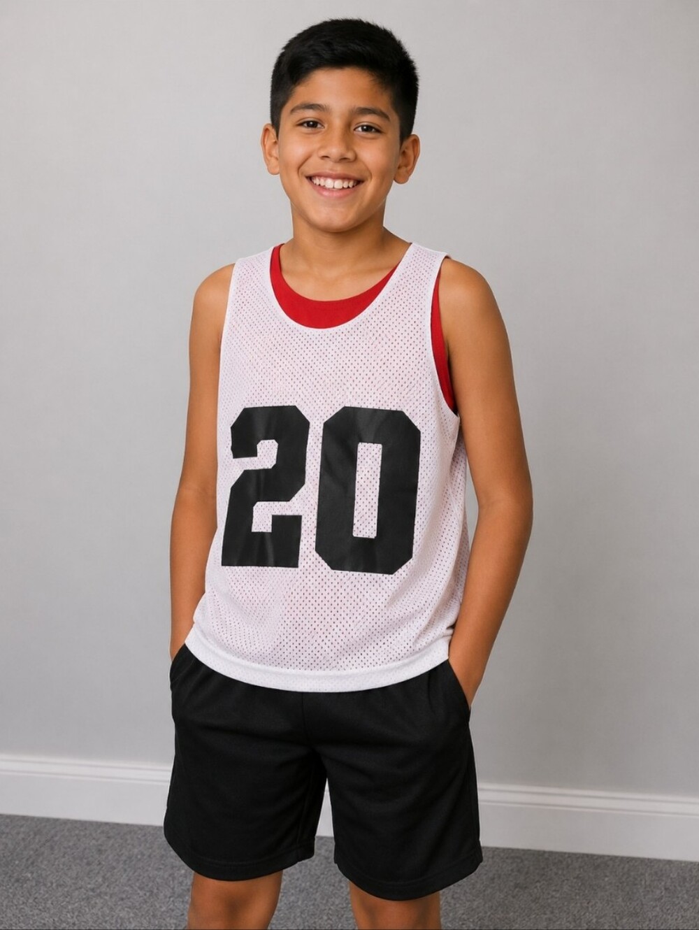 A4 Reversible Basketball Practice Jersey Red White Youth Large Number 20